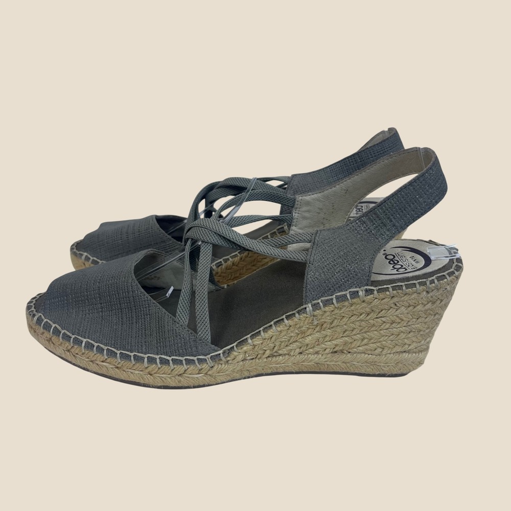 ABEO Delano Size 10 Taupe Espadrille Wedge Sandals Peep Toe Strappy (clo574)